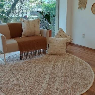 Imagem de Casa Coeva - Tapete Artesanal Redondo Boho Peludo Dupla Face Caramelo 1,50