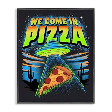 Imagem de Stupell Industries We Come In Pizza Aliens Design de arte giclée emoldurado preto por Jedco Brands, Inc., 20 x 16