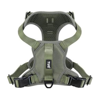 Imagem de TUG Peitoral para cães com 2 pontos de conexão de coleira | ajustável, acolchoado, leve | alça na parte de trás | clipe frontal sem puxar (grande, verde)