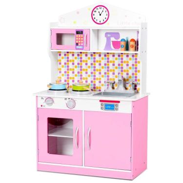 Imagem de Cozinha Infantil em Madeira com Som Realista, Micro-ondas, Frigideira e Acessórios, Cos...