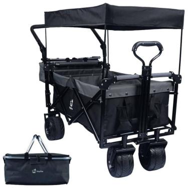 Imagem de Carrinho Vagão Dobrável Multifuncional com Dossel Removível e Armazenamento, Napfox, Preto