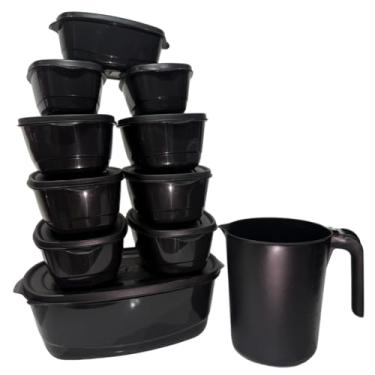 Imagem de Kit Jogo de Cozinha c/15 Potes de Plastico Hermetico Resistente Ideal para Armazenar Alimentos+Jarra(Kit 11 Peças - PRETO)
