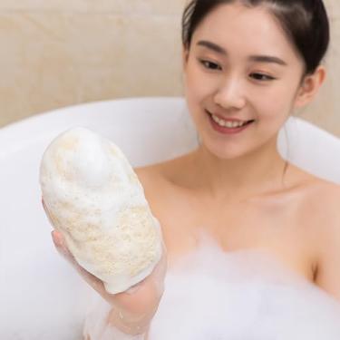 Imagem de 2 peças de bucha natural para mulheres, conjunto de bucha esfoliante, esponjas de luffa, acessórios essenciais de banho
