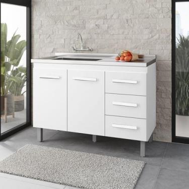 Imagem de Balcão Rosa 2 Portas 3 Gaveta Cozinha MB1 120cm - Amarena Móveis, Bran