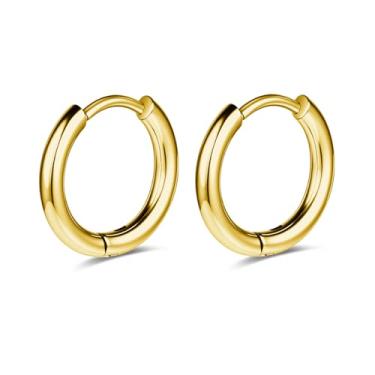 Imagem de AOEDEJ G23 Brincos de argola de titânio preto/aço cinza/dourado 18 G, pequenos brincos de argola de 8 mm/10 mm/12 mm, cartilagem para orelhas sensíveis para piercing múltiplo, cartilagem, argola