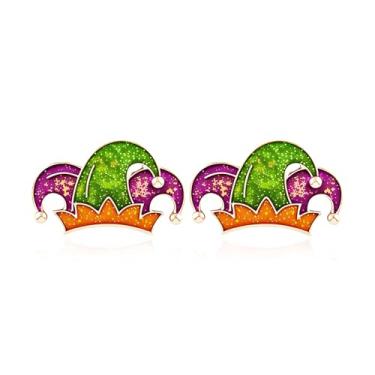 Imagem de LKingel Brincos de carnaval para mulheres, máscara de flor de lis, coroa e bobo da corte, brinco de declaração de carnaval, roupas de carnaval, roupas de carnaval, roupas de presente para mulheres