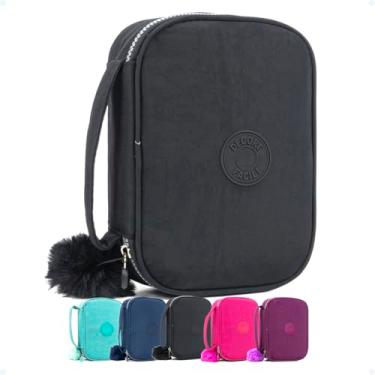 Imagem de Estojo Escolar Feminino Masculino Grande Box Ziper Resistente Escolar Papelaria Fofa Infantil Unissex Com Organizador De Lápis Canetas Marcadores Lapiseiras Borrachas Apontadores (Preto Metalico)