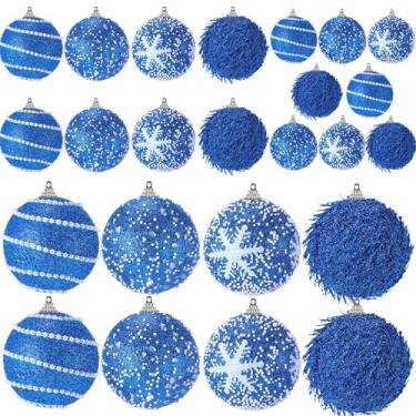 Imagem de VioraWhite 24 peças de enfeites de bola de glitter de Natal, tamanhos variados, enfeite de árvore de Natal de espuma, bolas penduradas para festas de Natal, Ano Novo, decorações de casa (azul royal)