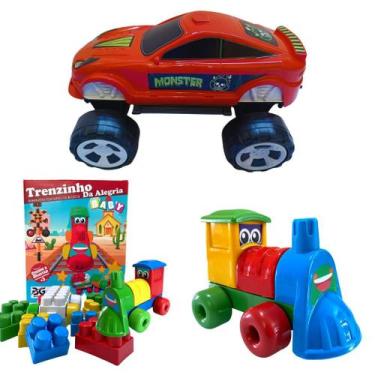 Imagem de Carrinho Sport Monster + Trenzinho Didático com Blocos 56 peças - Casa