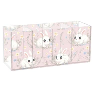 Imagem de Burbuja Porta-canetas de acrílico da Rabbits, 4 compartimentos, suporte de lápis transparente para pincéis de maquiagem, acessórios de mesa de escritório em casa