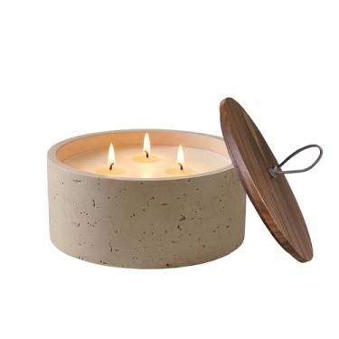 Imagem de GalDal Vela perfumada – Sal marinho, bergamota e coco, 595 g. Vela perfumada com 3 pavios feita com óleo de coco e cera de mistura de soja | Tampa de madeira de acácia