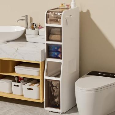 Imagem de Armário com rodinhas para banheiro, armário de armazenamento estreito de plástico com rodas, organizador de gavetas móveis com grande capacidade para banheiro, sala de estar, cozinha (80 * 17,5 * 38,5