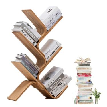 Imagem de Prateleira de livros de bambu para chão, estante de livros de árvore alta moderna, estante de canto pequena organizadora estreita para quarto, sala de estar, escritório em casa