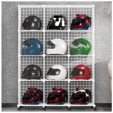 Imagem de Rack de armazenamento móvel independente para garagem - armário de exibição de capacete de metal, organizador de quadro de ferramentas para capacetes de futebol, bicicleta e beisebol, solução de