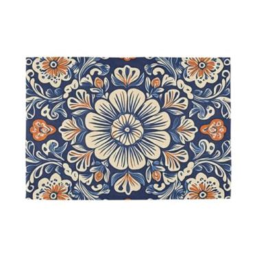 Imagem de Burbuja Jogo americano com estampa de flores étnicas, conjunto de 4 tapetes de mesa laváveis antiderrapantes, resistentes ao calor para cozinha, mesa de jantar, ambientes internos e externos