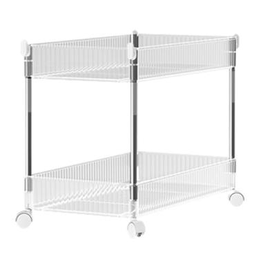 Imagem de Carrinho de armazenamento com rolamento de acrílico de 2 camadas, prateleira móvel fina transparente com 4 ganchos, rack organizador multiuso, compacto 37 cm P x 20 cm L x 38 cm A para casa e