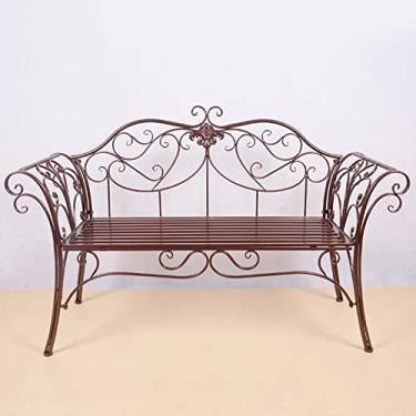 Imagem de Banco de jardim retrô, banco de jardim externo de metal, 2 lugares com encosto e apoio de braço de design curvo, cadeiras de namoradeira para parque, quintal, varanda, gramado, quintal, montagem máx