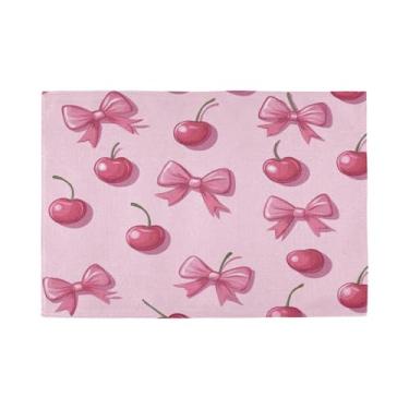 Imagem de Burbuja Jogo americano Bows Cherry conjunto de 4, tapetes de mesa laváveis antiderrapantes, resistentes ao calor, para cozinha, mesa de jantar, ambientes internos e externos