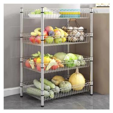 Imagem de Carrinho utilitário com rodinhas de 4 níveis - Rack de armazenamento multiuso, organizador de carrinho de metal para cozinha, banheiro e sala de estar - Prateleira móvel versátil com cestas