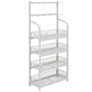 Imagem de Suporte de exibição de lanche para chão, grande supermercado lojas de doces farmácia prateleira organizadora multicamadas com ganchos, suporte de armazenamento para bebidas de frutas e vegetais (cor