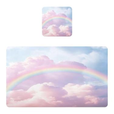 Imagem de Burbuja Jogo americano Rainbow in Cloud, conjunto de 4 para mesa de jantar, tapetes de mesa de cozinha antiderrapantes resistentes ao calor, fáceis de limpar, 30 x 45 cm