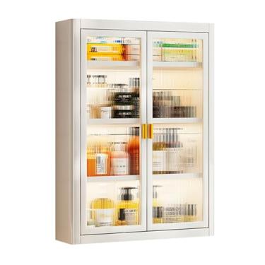 Imagem de Organizador de cosméticos para banheiro montado na parede com porta de vidro e prateleiras ajustáveis Armário de remédios branco e rack de perfume, branco - 71 x 50 x 14 cm