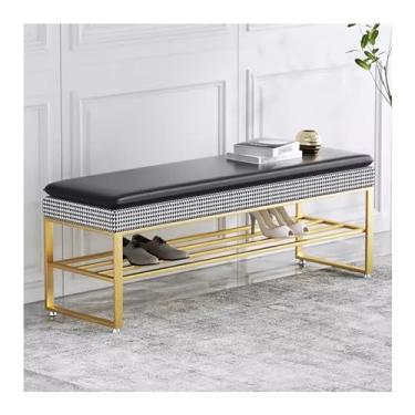 Imagem de Banco de sapateira de 2 níveis, banco organizador de sapatos, banco de entrada para entrada, sala de estar, porta da frente do corredor, moldura de metal