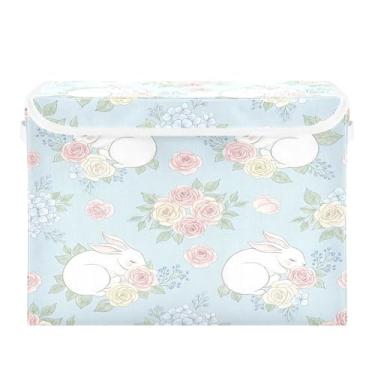 Imagem de SEHANY Cestas de armazenamento fofas de coelho de desenho animado com tampas, organizador de caixas de armazenamento de tecido para armário de roupas, cobertor de escritório, berçário, 42 x 32 x 30 cm