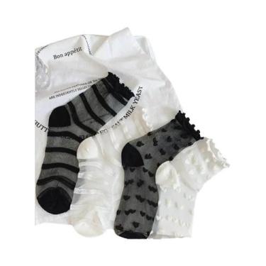 Imagem de Meias Femininas De Seda Com Bolinhas E Renda, Transparentes E Elástica