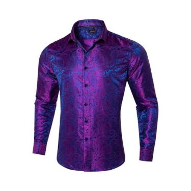 Imagem de Camisa De Casamento E Formatura Masculina De Luxo Em Poliéster Roxo Co