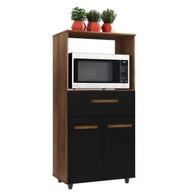Imagem de Balcão Multiuso para Micro-Ondas 2 Portas 1 Gaveta Nalu Savana / Preto