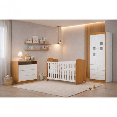 Imagem de Quarto Infantil Completo Ninho com Berço Que Vira Cama Guarda-Roupa 2 Portas 5 Gavetas em MDF Mobibaby