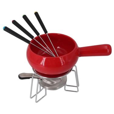 Imagem de Conjunto para Fondue em Cerâmica 8 Peças 660ml Vermelho para Queijo e Chocolate Dynasty