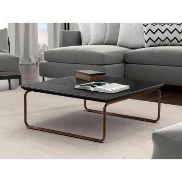 Imagem de Mesa de Centro Kairos Redonda Tampo MDF Estrutura Aço 70cm Preto Lar Flex Móveis
