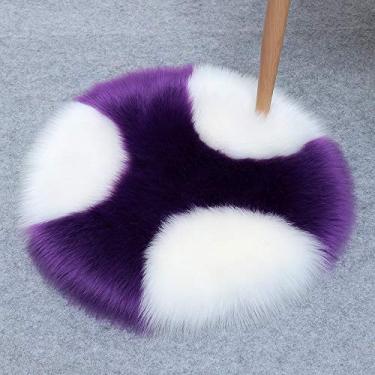 Imagem de Tapetes redondos falsos, com costura dupla, antiderrapante, macio, macio, lavável, para sala de estar, quarto, banheiro, varanda, sofá infantil, almofada para pés, branco, roxo