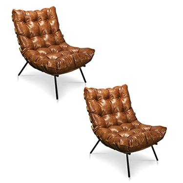 Imagem de Kit 02 Poltronas Costela Corano Nozes Base Metal - D'Rossi