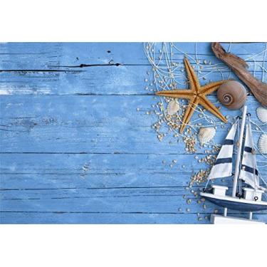 Imagem de Yeele Pano de fundo náutico de vinil 2,7 x 1,8 m para fotografia Starfish Concha mexilhão conchas caracóis placa de madeira fundo marinho festa de verão marinheiro crianças bebê cabine de fotos adereços de estúdio