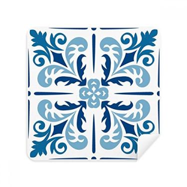 Imagem de Azul Marrocos Decorativo Flor Ilustração Óculos Pano Limpador de Tela Tecido Camurça Pacote com 2