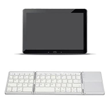 Imagem de Teclado dobrável, teclado portátil sem fio BT mini bolso tamanho touchpad, função de bloqueio de tela Design de três dobras de alta segurança, para viagens de escritório (prata)