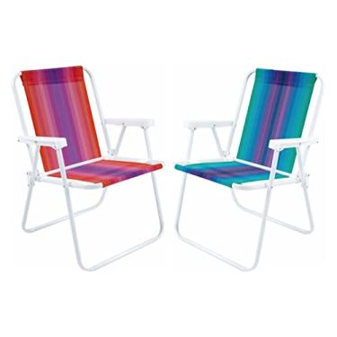 Imagem de Kit 2 Cadeira Alta Aço Dobrável Listrada De Praia Camping Piscina - Mor - Sortida