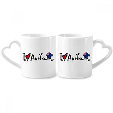 Imagem de I Love Australia World Flag Heart Couple Porcelain Mug Set Ceramic Lover Cup Heart Handle