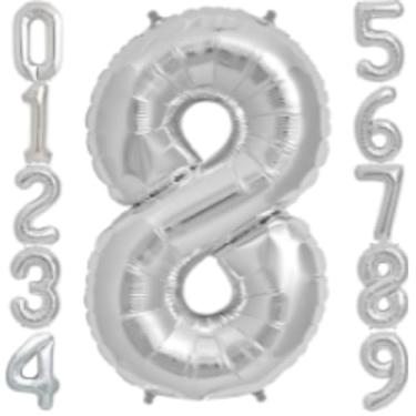 Imagem de Balão Numero Metalizado 100cm Prata, Balão Metalizado Numero Gigante Prata, Balão De Número Grande Prateado Metalizado 1 Metro (Prata8)