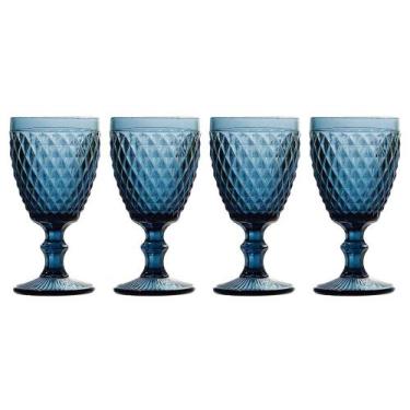 Imagem de Jogo 4 Taças De Vidro Bico De Abacaxi Cor Azul Para Água Lyor 260ml