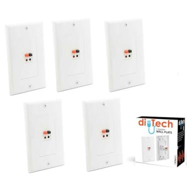 Imagem de diyTech Placa de parede de alto-falante premium - Placas de parede de fio de alto-falante com mola carregadas, para alto-falantes de parede de Home Theater - Branco (pacote com 5)