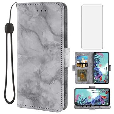 Imagem de Asuwish Compatível com capa LG Q70 e protetor de tela de vidro temperado, acessórios para celular, compartimento para cartão, suporte, flip fólio, carteira de mármore, capas de telefone para celular