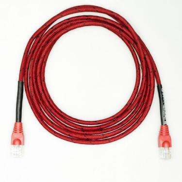 Imagem de Cabo de Rede Ethernet CAT6 Revestido em Tecido Vermelho/Preto - 15 Met