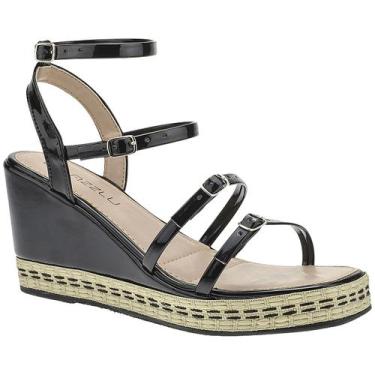 Imagem de Sandália Anabela Feminina Corda Salto Médio Tiras Fivelas - LAZZLU, Pr