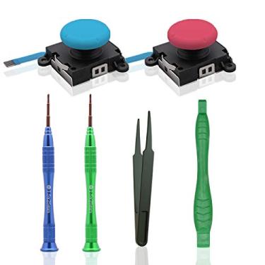 Imagem de ECHZOVE Joy Stick de substituição compatível com Switch Lite, substituição de joystick compatível com Switch Lite e kit de ferramentas de reparo para Switch Lite - pacote com 2 (azul vermelho)