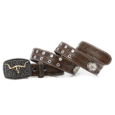 Imagem de Cinto Cowboy Estilo Muladeiro Country Couro Com Fivela Boi Decorada - 