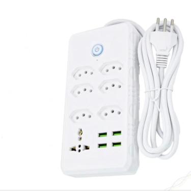 Imagem de ￼Régua Filtro de Linha com 7 Tomadas Extensão Elétrica 1 Universal 4 USB Bivolt 10A 110v/220v Cabo de 2 Metros Seguro